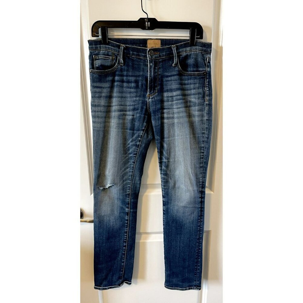 Driftwood Womens Audrey Distressed Straight Jeans 28 Blue Med Wash Stretch Denim